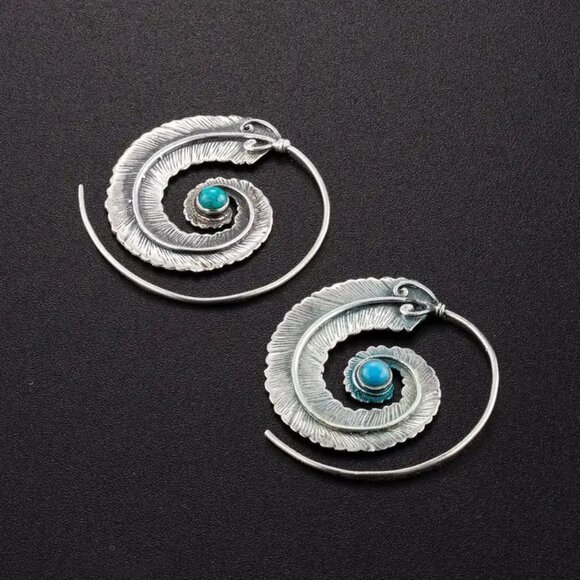 Hoop Earrings Boho Silver Turquoise NWT 💙 - Picture 2 of 6